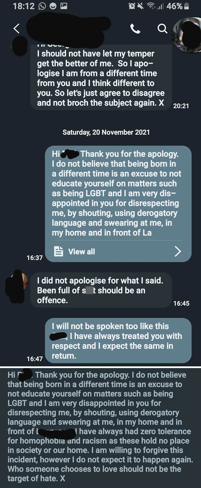 When My FIL Last Visited, He Ended Up Shouting And Swearing At Me In Front Of My Toddler Because I Called Out His Homophobia And This Exchange Happened The Day After