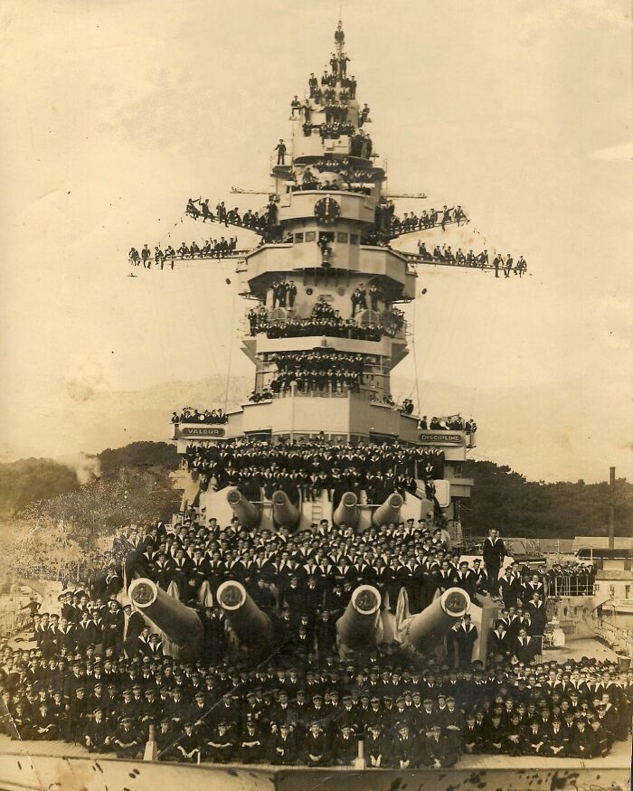 French Battleship Strasbourg And Her Crew. Toulon, France. Spring 1941