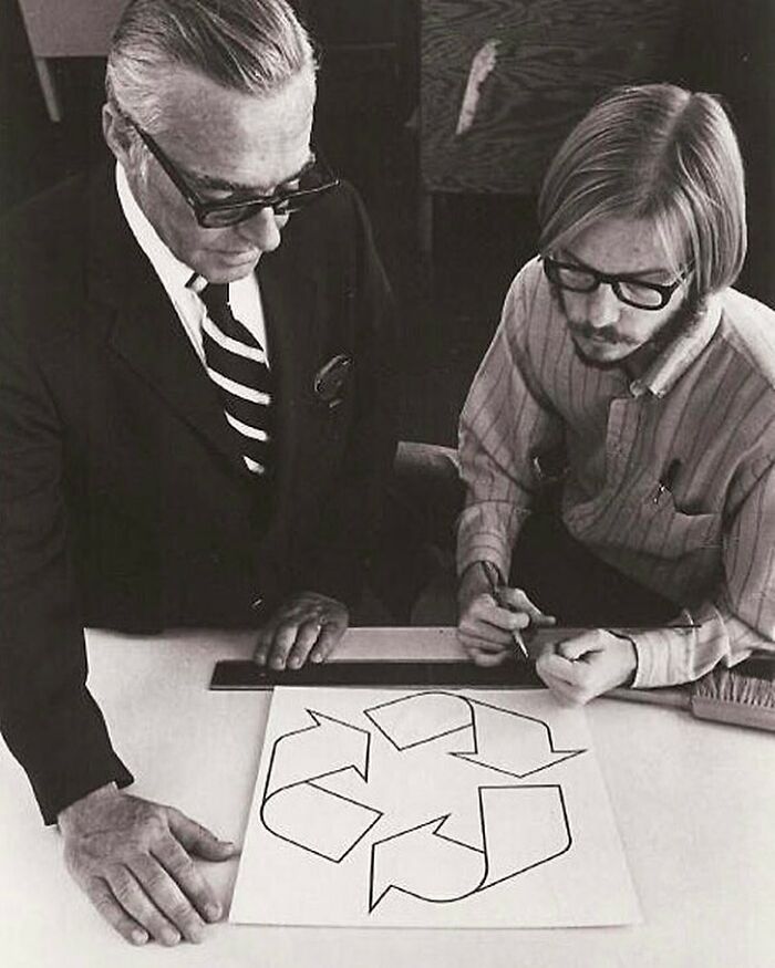 The Creation Of The Recycling Logo By G. Anderson. He Was 23 At The Time, 1970