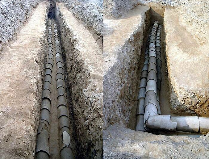 Ceramic Water Pipes Found Near Epang Palace. China. From The 5th-3rd Century BC