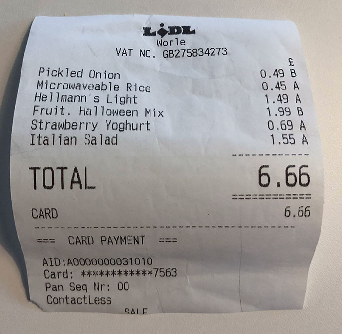 My Halloween Receipt Totaled 666