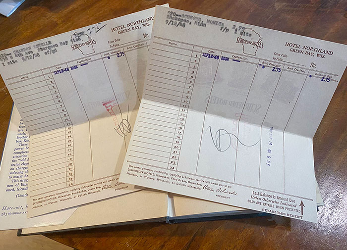 Hotel Receipts Found Tucked Into An Old Book: $2.75/Night, 1948