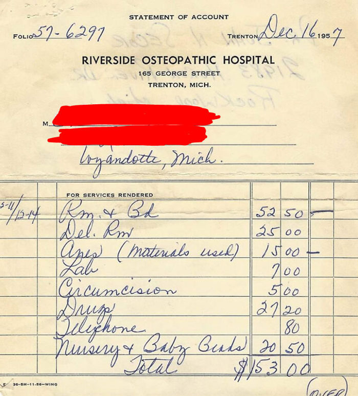 A Collogue Recently Shared The Oldest Bill He Has In His Possession: The Bill For His Own Birth