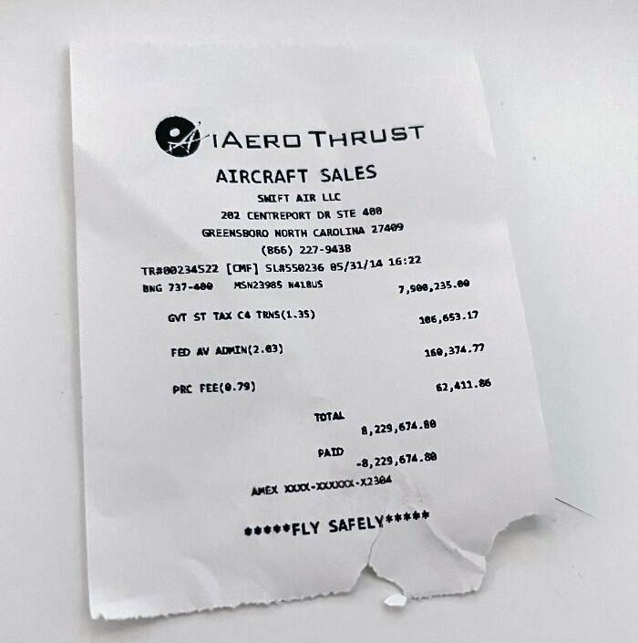 Found A Receipt For A Boeing 737 Purchase At Work Today