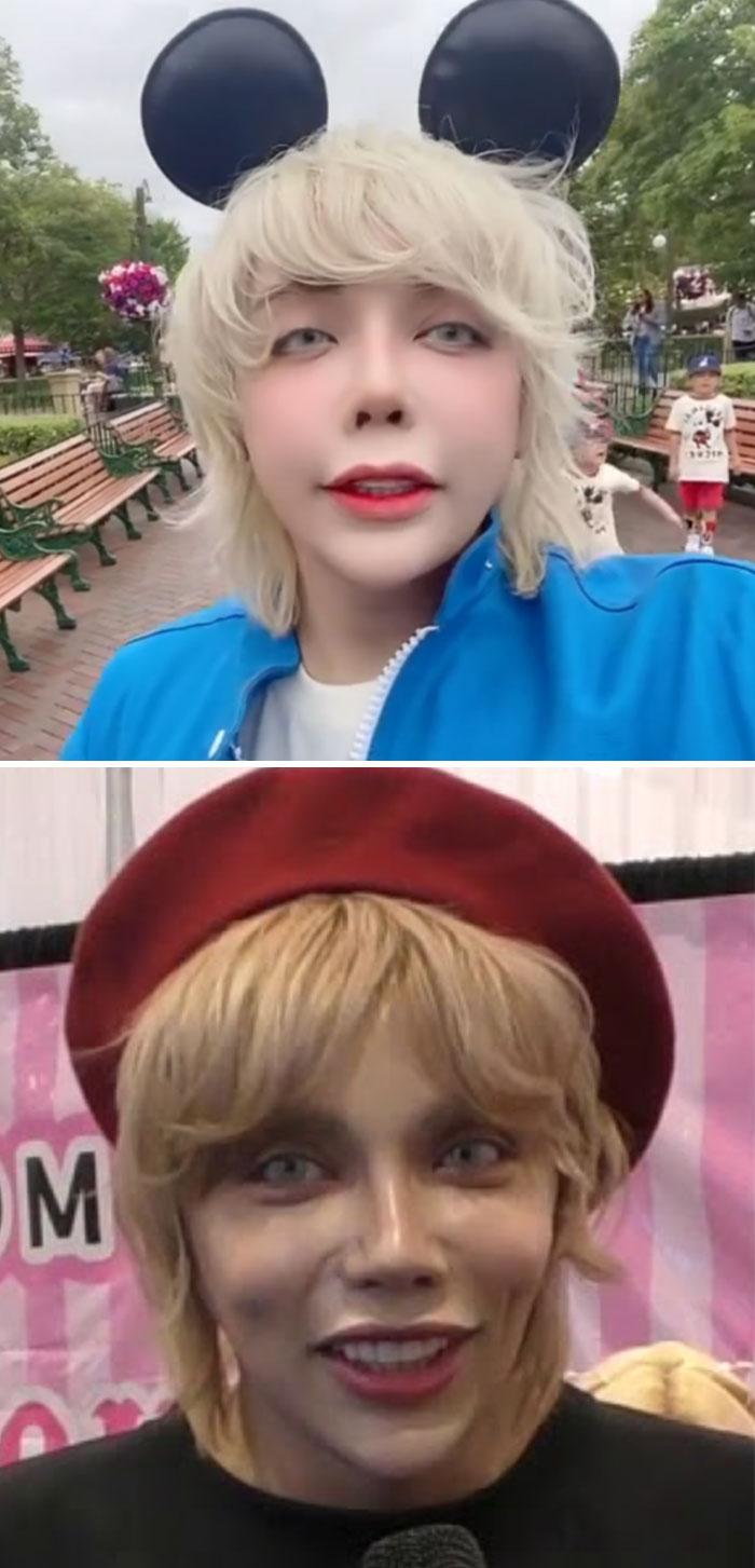 Two people with exaggerated makeup and costumes, illustrating fake Instagram reality pictures.