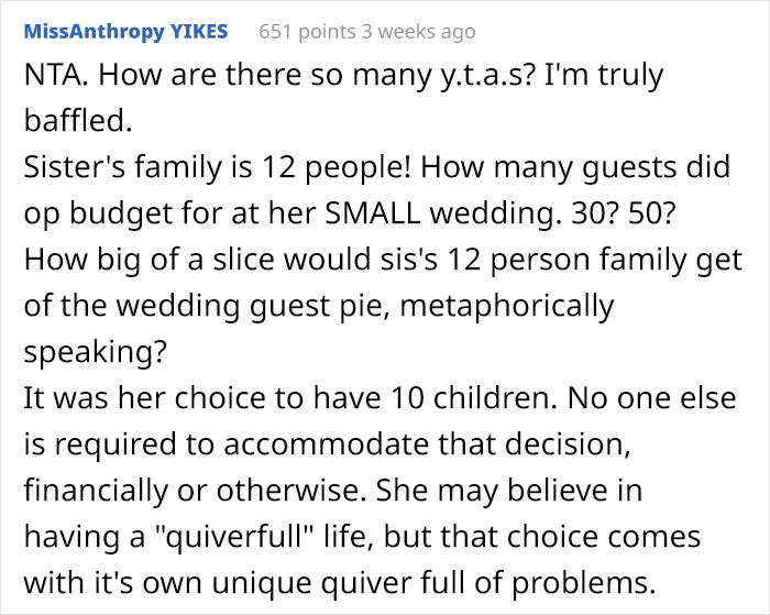 Sister Is At Furious With This Bride For Only Letting 3 Of Her 10 Kids Come To The Wedding
