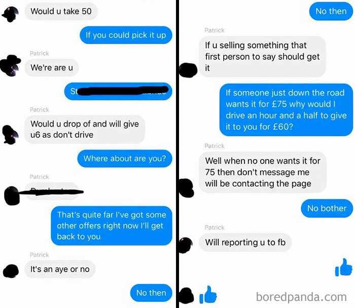 I’m Reporting You For Not Selling It Below Asking Price With Free Delivery