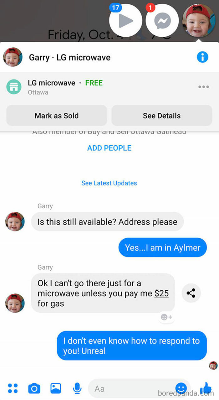 Yes, Gary. I Will Pay You $25 To Pick Up An Item I’m Giving You That You Want For Free