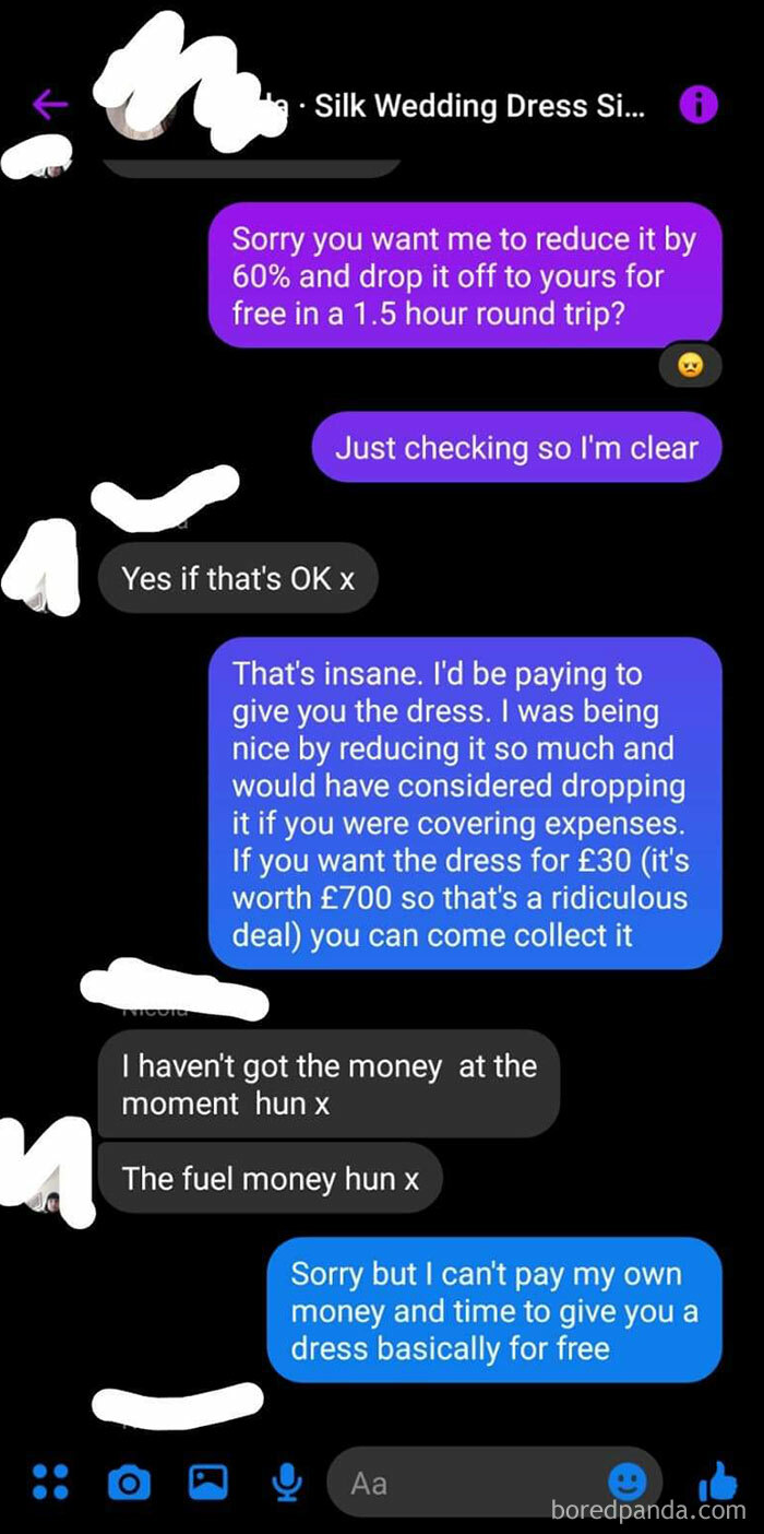 I'm Selling A 100% Silk Wedding Dress For £75. She Offered £30 To Drop It Off