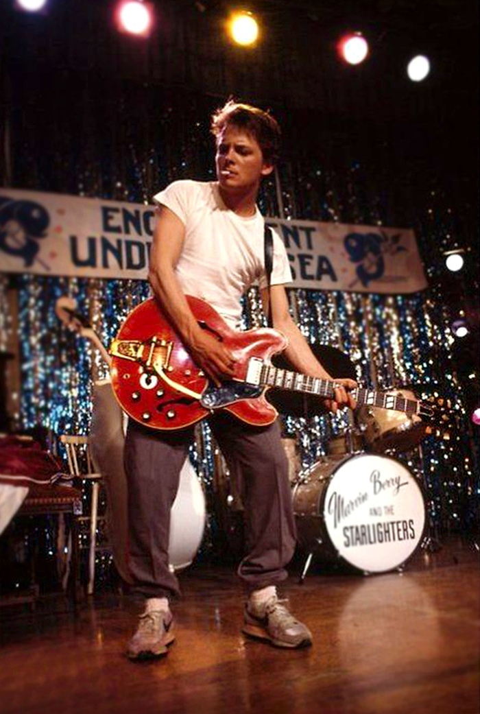 Michael J. Fox On Set Of Back To The Future, Rehearsing Johnny B. Goode (1985)