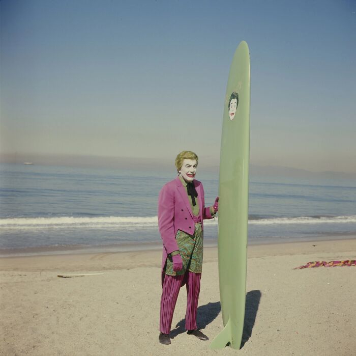 Cesar Romero Prior To Filming His Surfing Scene With Adam West On Batman (1967)