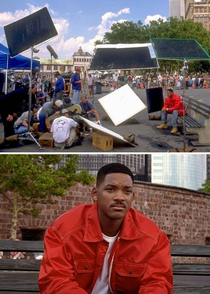 All The Work That Goes Into Capturing A Shot Of Will Smith Sitting On A Bench. Men In Black (1997)