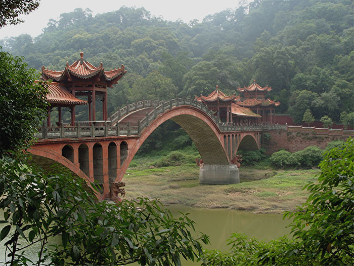 Leshan bridge with forest near