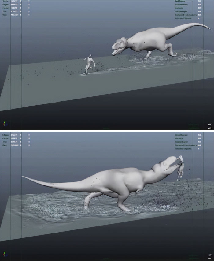 3D digital model of a dinosaur catching prey in a simulated natural environment illustrating nature was metal concept