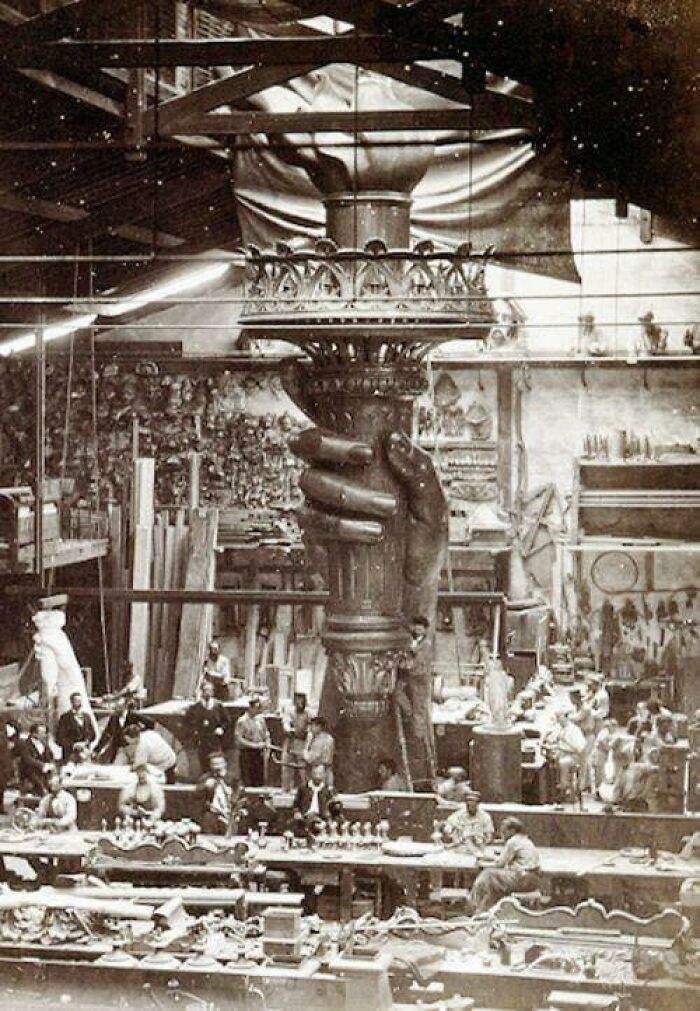 The Hand And The Torch Of The Statue Of Liberty Being Built In A Paris Studio Around 1876