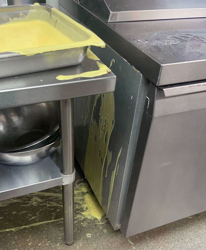 Spilled Half A Pot Of Hollandaise On The Floor At Work. The Majority Of It Went Underneath The Cooler
