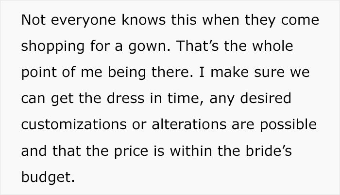 Bridal Shop Employee Maliciously Complies To Karen's Request To "Just Let Us Shop And Leave Us Alone"