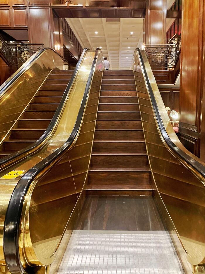 Escalator In A Fancy Hotel In Dallas, Converted Into Stairs. No Idea Why. You Don't Realize How Conditioned Your Body Is To Adjust To The Movement Of An Escalator, Until You Step Onto A Fake One