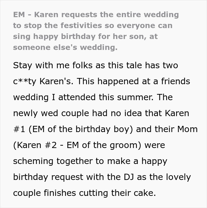 "How Embarrassing": Two Karens Come Up With A Plan To Interrupt A Wedding So The Guests Would Sing Happy Birthday To A 38-Year-Old Man