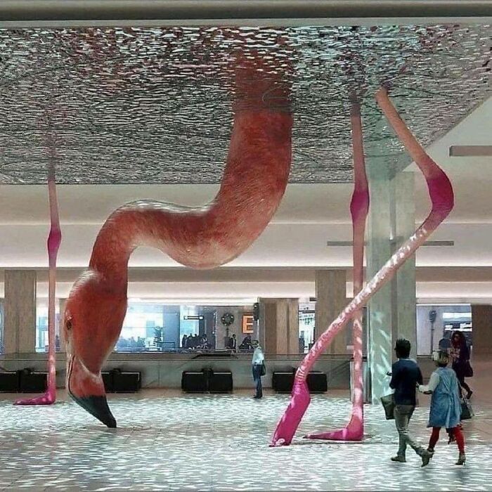 Flamingos Artwork At Tampa International Airport (Florida, USA)