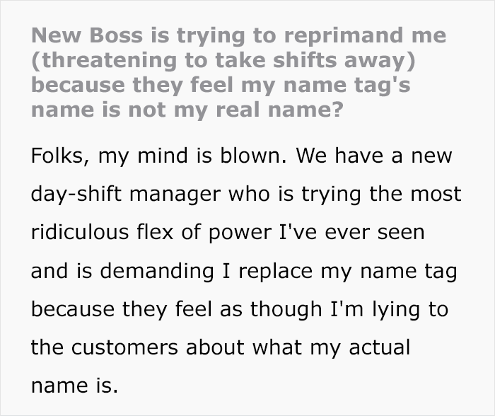 Boss Thinks Employee&rsquo;s Name Tag Isn&rsquo;t His Real Name, Tries To Punish Him For It
