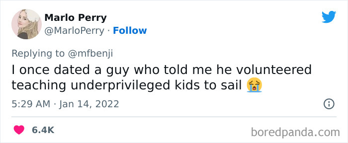 Screenshot of a tweet showing a privileged comment about volunteering to teach underprivileged kids to sail.