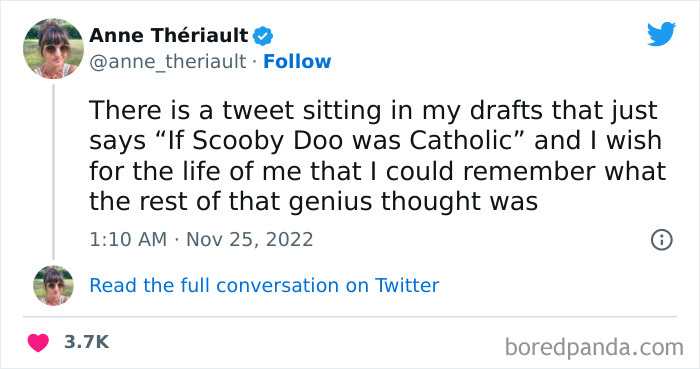 Tweet from a woman showing a funny thought about Scooby Doo, highlighting funniest tweets from women this week.