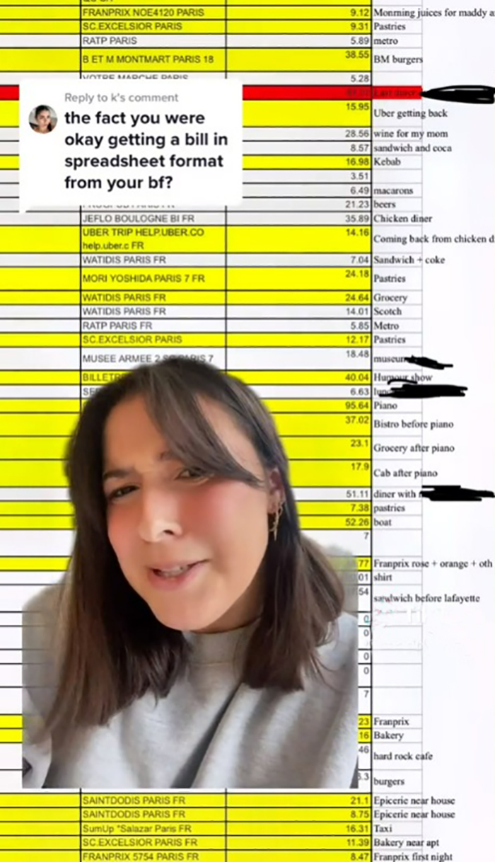 Woman Shows An Insane Excel Spreadsheet Her Ex Used To Keep Track Of Everything She Owed Him, And People Don't Hold Back Their Opinions