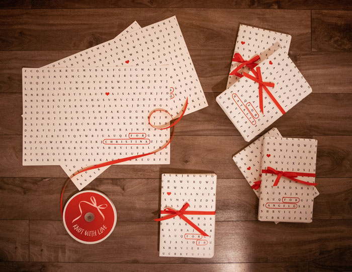 paper word search game on a wooden background