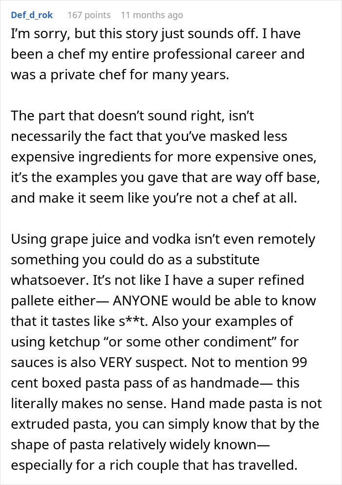 "I'm Worried That One Day They Will Find Out": Personal Chef To An Upper-Class Family Confesses About How They Really Cook Their Food