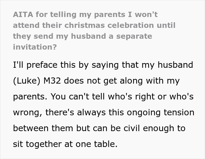 Man Wants A Personal Invitation To Christmas At In-Laws, Gets Himself And His Wife Uninvited And Tries To Put The Blame On Her