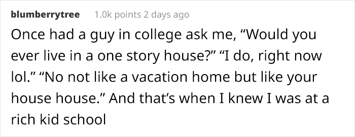 Screenshot of a Reddit post sharing a privileged comment highlighting how disconnected privileged people are from reality.