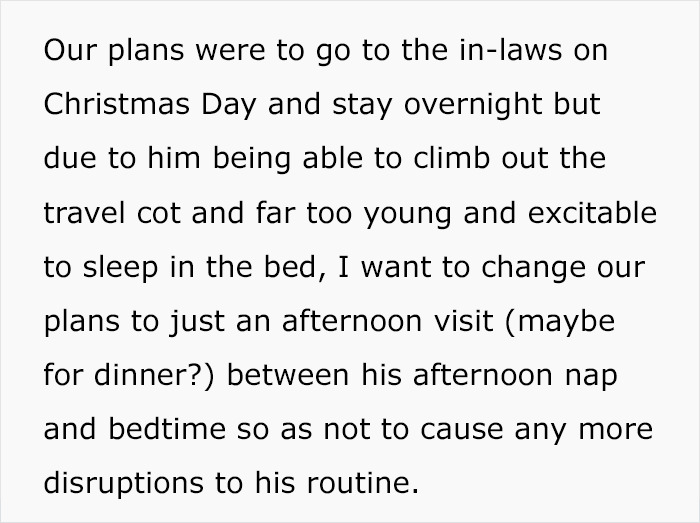 Mom Asks If She's Being Unreasonable For Thinking About 'Canceling Christmas' At Her In-Laws, So As To Not Disrupt Son's Daily Routine