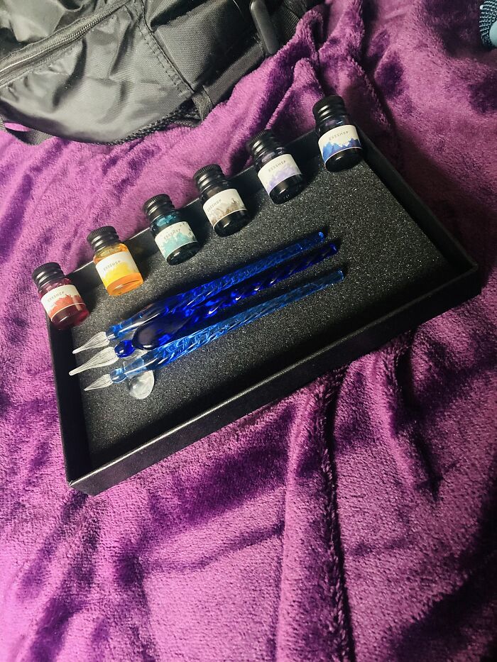 A Glass Pen Set! The Blanket Is Also New! Ignore The Bag- It’s My Bball Bag Lol