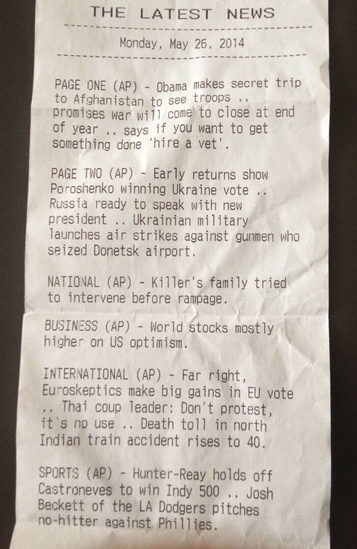 My Receipt From Breakfast Came With News Headlines