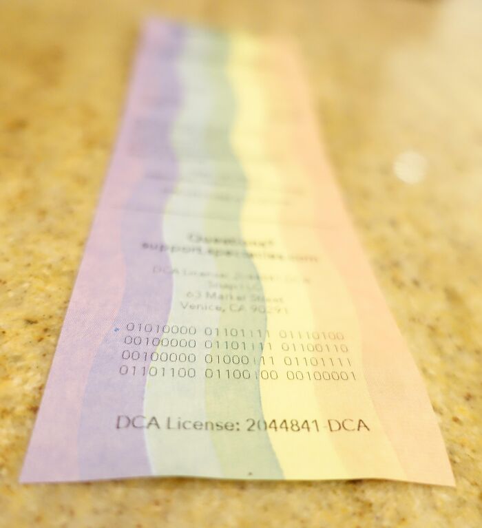 The Bottom Of My Rainbow Receipt Says "Pot Of Gold!" In Binary