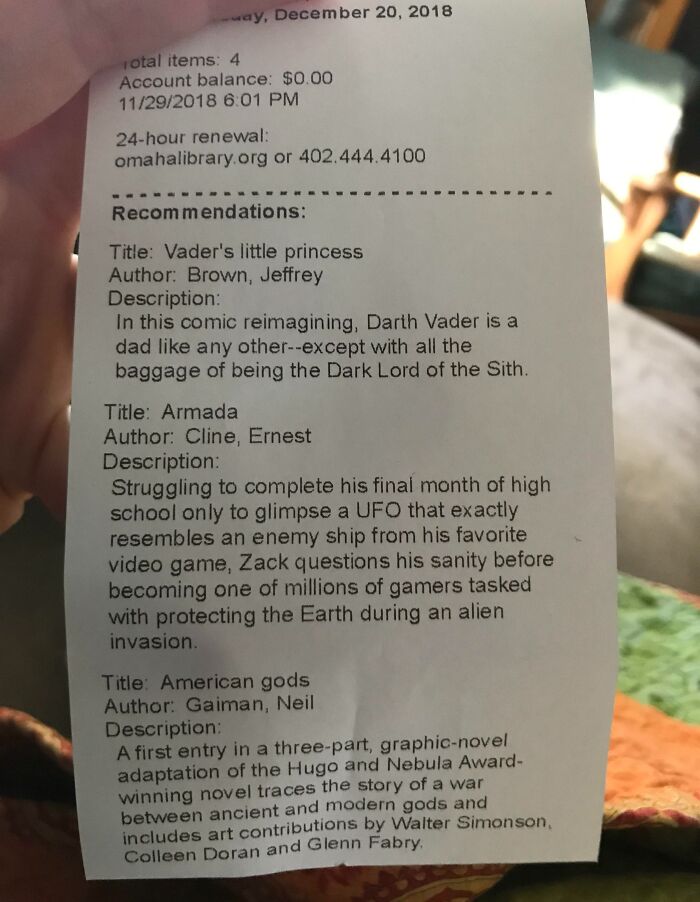 My Library Receipt Gives Recommendations Based On My Reading History