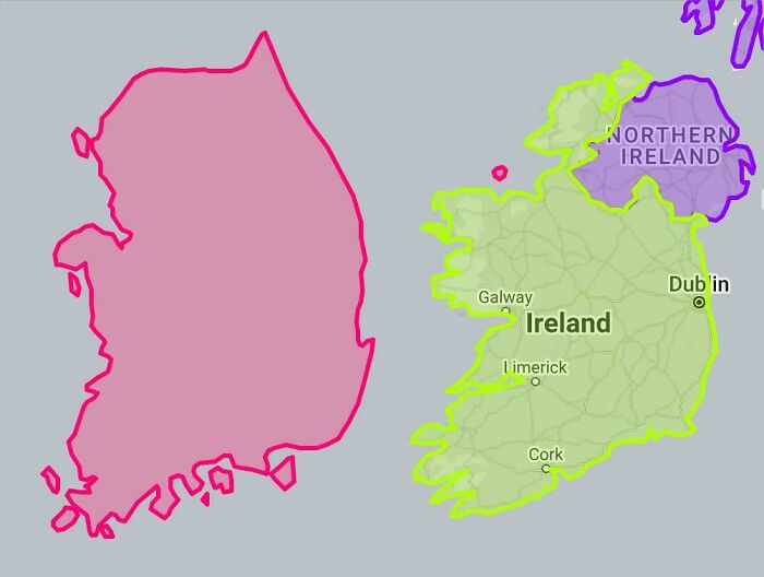 South Korea (Population 52m) Is Roughly The Same Size As Ireland (Population 7m, Whole Island)