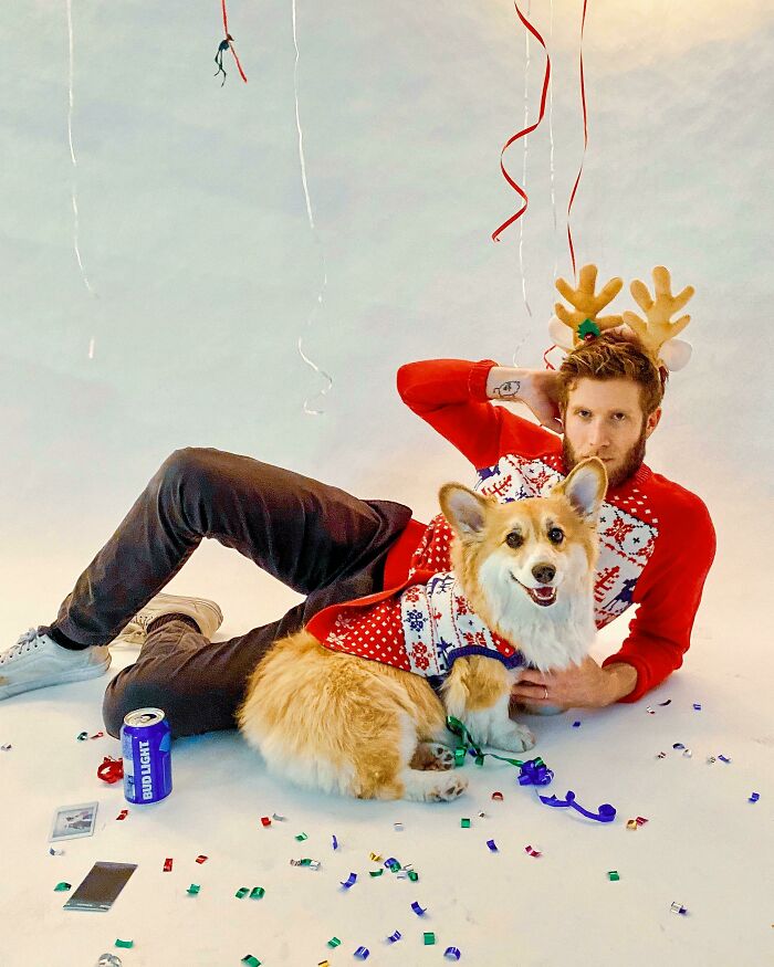 My Dog And I Got Drunk And Took This Nice Father/Daughter Portrait For Our Holiday Card This Year