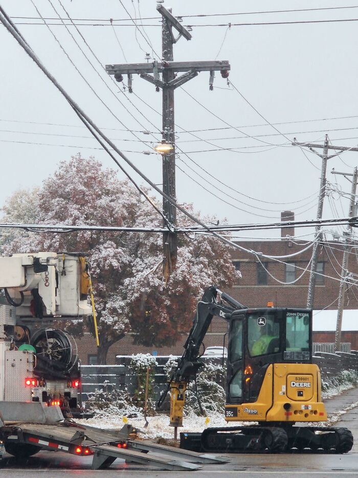 This Powerline Pole Was Suspended Mid-Air Near My House This Week