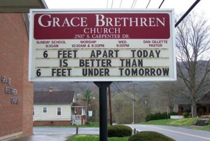 Funny church sign about 6 feet apart