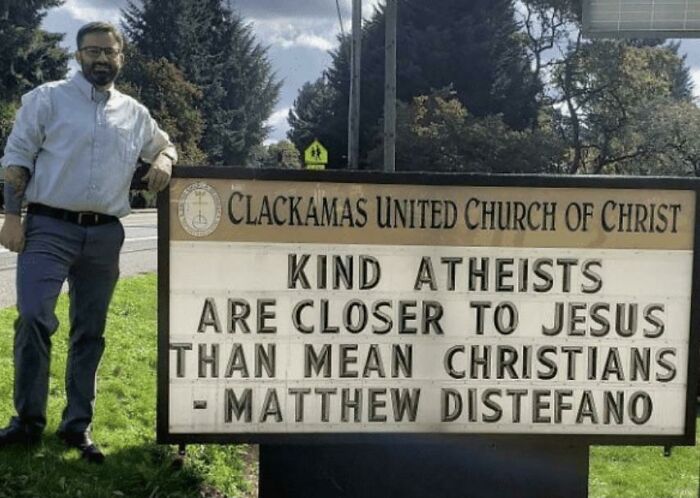 Funny church sign about kind atheists