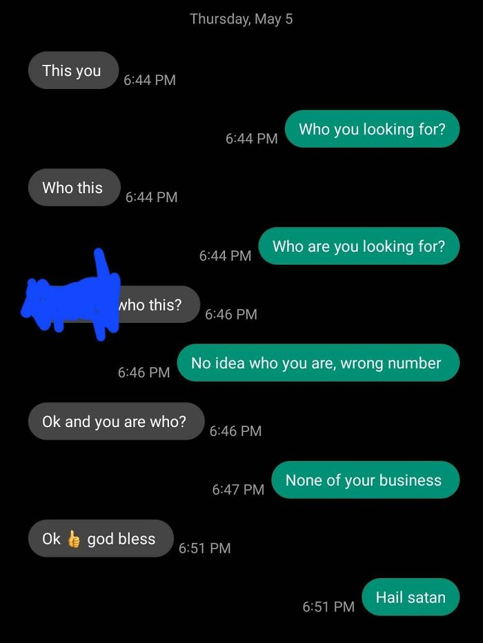 Hail Satan (Not Mine But A Friend Got This Text)