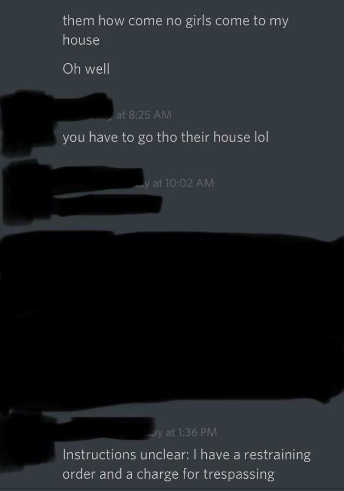 Text message exchange showing a hilarious mishap where someone failed to understand instructions about going to someone's house.