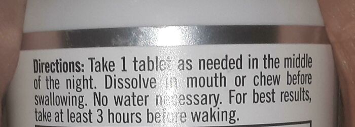 Close-up of medicine label showing confusing directions leading to failed understanding and hilarious mishaps with instructions.