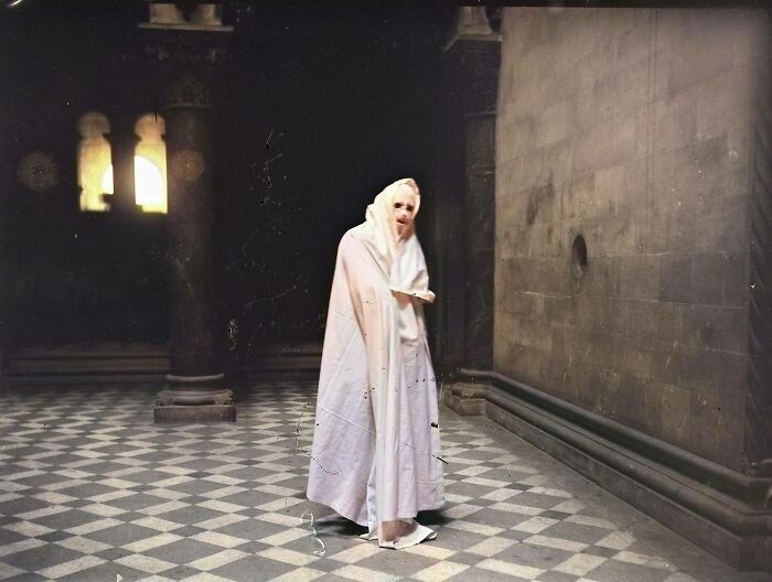 "Man Shrouded In A Cloak Standing On A Tiled Floor" From The Clonbrock Collection Circa 1890