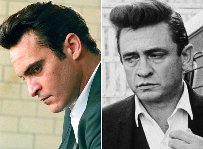 Side-by-side comparison of a well-known historical figure and his movie portrayal, showcasing real-life vs film look.