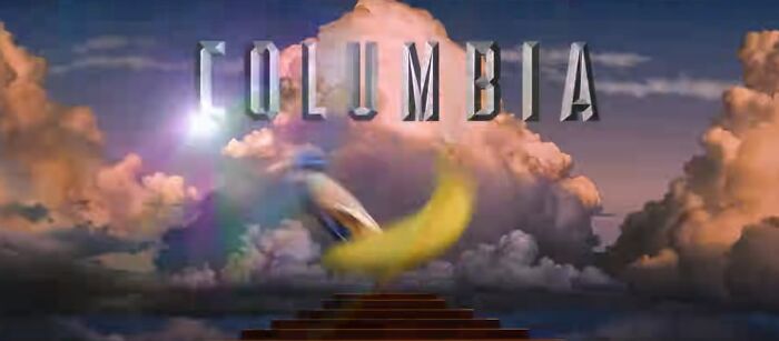 Columbia Pictures logo with clouds and a glowing light, featuring hidden details from popular films Easter eggs.