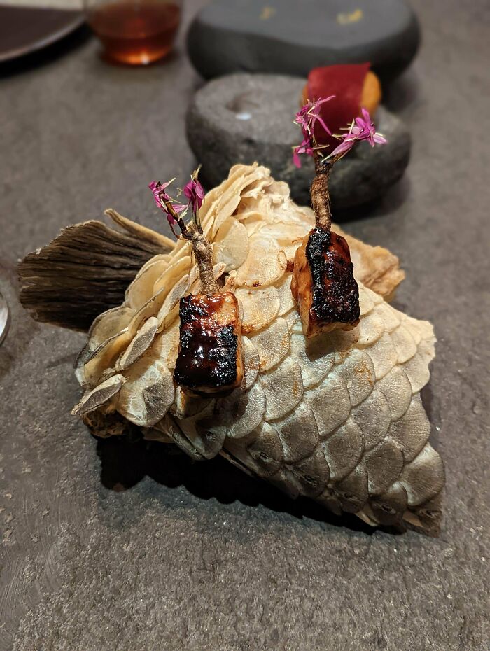 BBQ'ed Halibut Served On A Fish Carcass