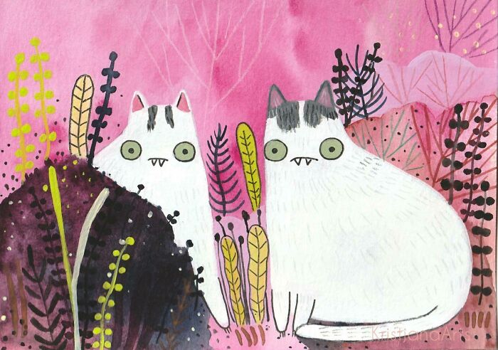 A White Cats Painting I Made On 5x7" Paper